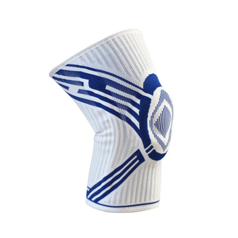 Blue cotton knee pad for basketball and running sports with elastic construction