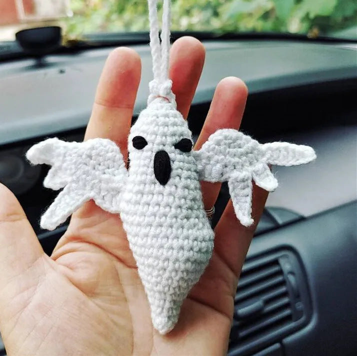 Plush hand-woven polyester automobile hanging ornament with cartoon style design on car dashboard