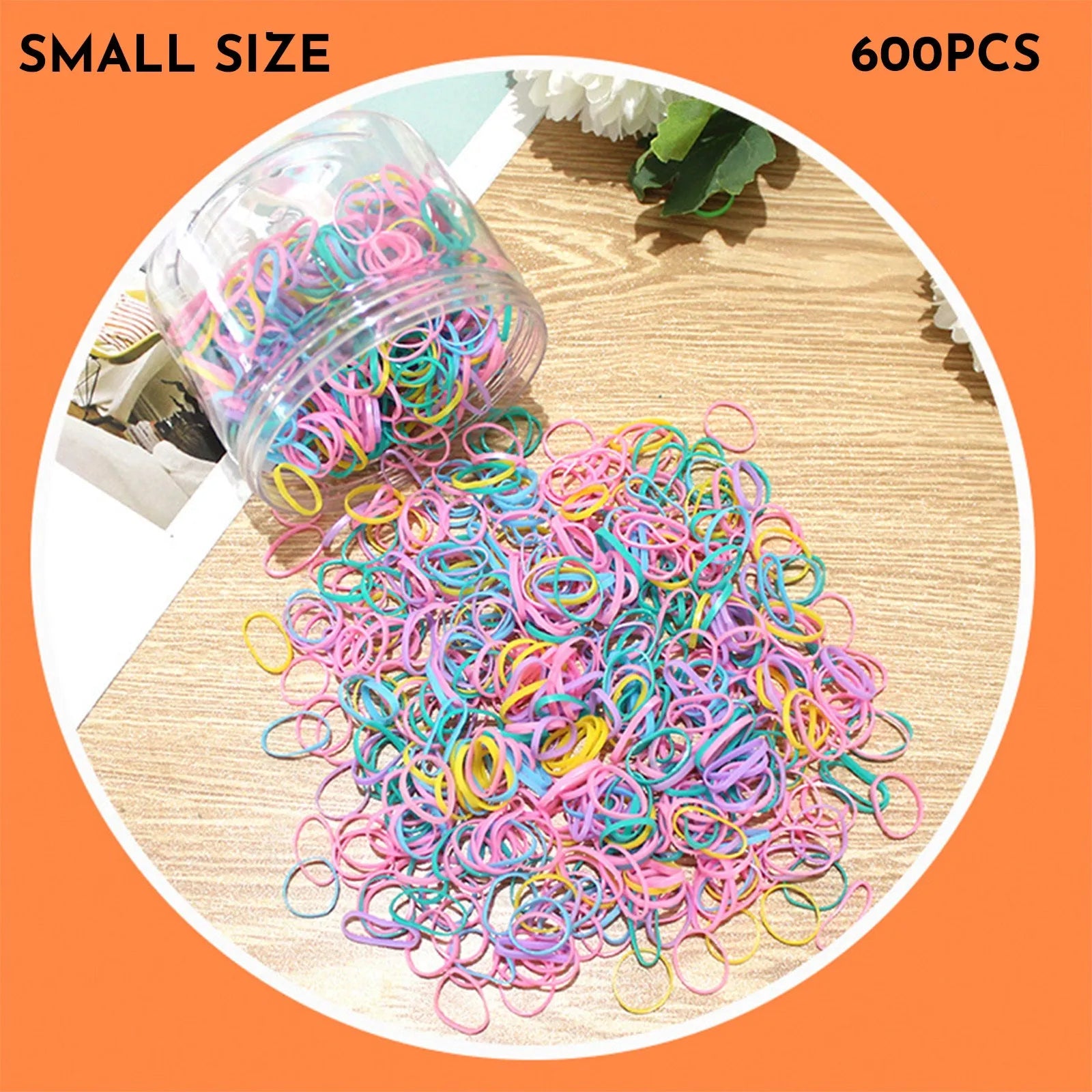 TPU elastic baby hair ties in multicolour assortment with reusable storage container