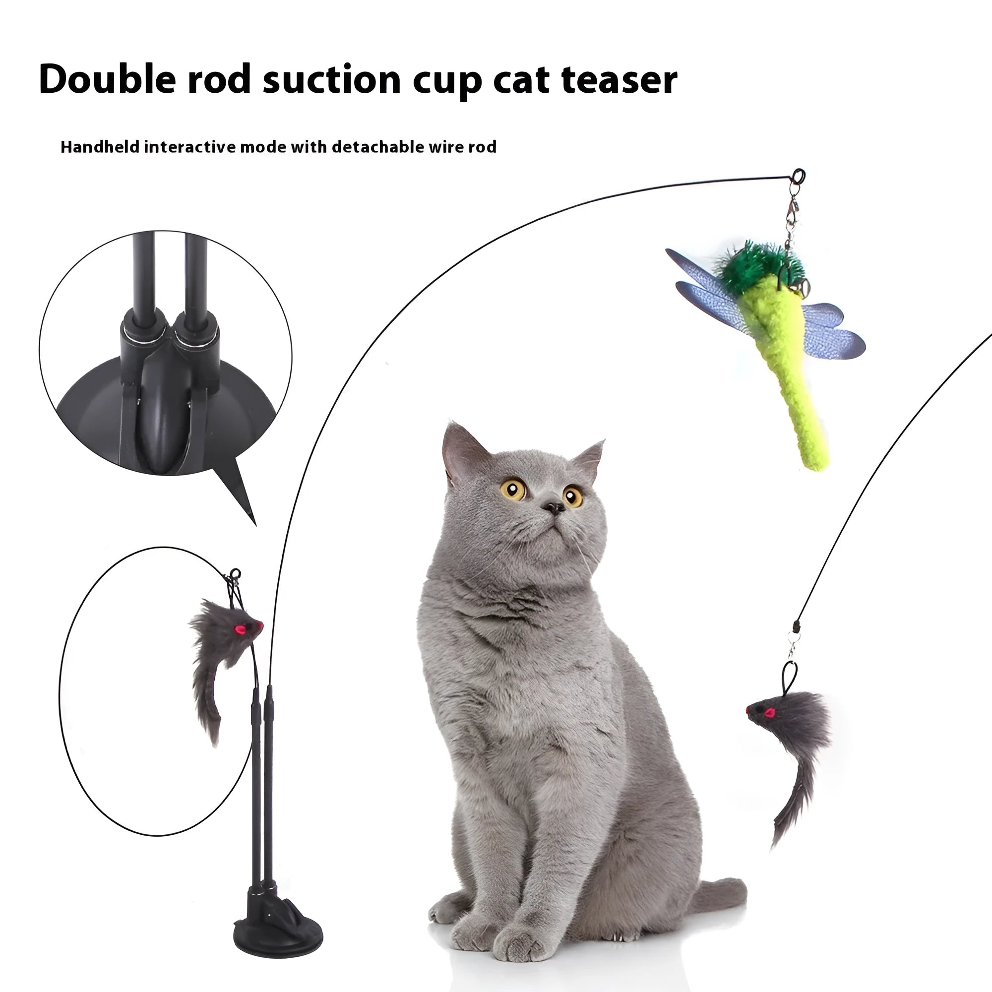 Pet toy cat sucker teaser with PP material, blue butterfly caterpillar colour option, on a smooth surface