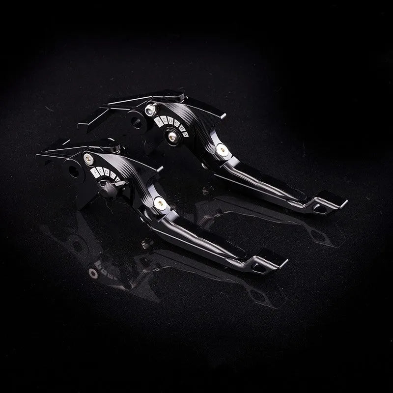 Motorcycle horn handle brake lever retrofitting kit showing adjustable mechanism and colour options