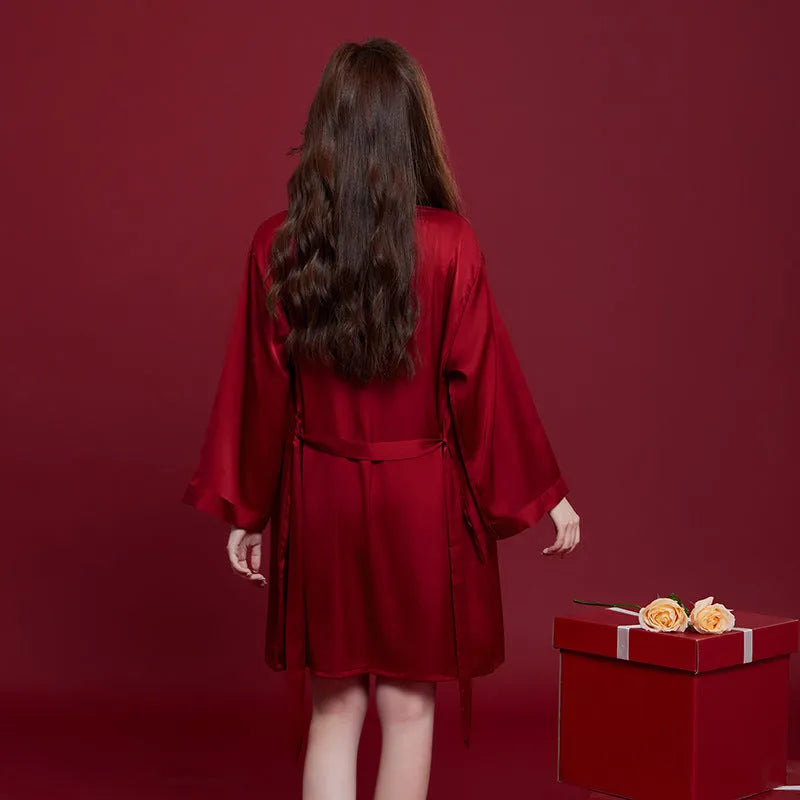 Red polyester lounge suit set for men and women with long sleeves and trousers