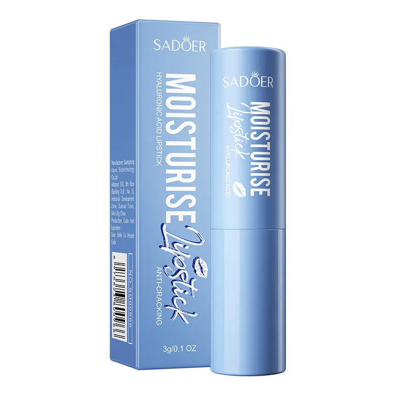 Anti-chapped moisturising lipstick stick in packaging, shown with variants like avocado and cherry blossom.