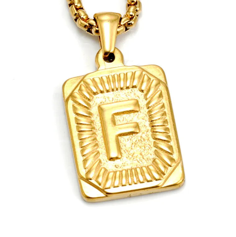 Gold-plated 18K titanium steel letter pendant necklace with pearl chain, gold colour, unisex design