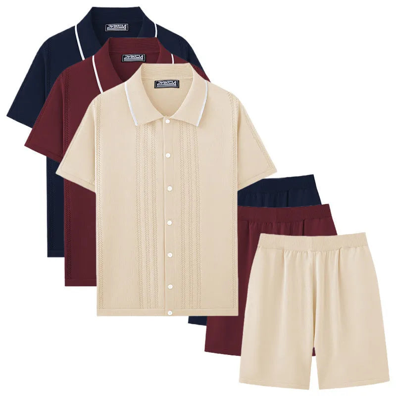 Tencel viscose business casual sweater two-piece set with short sleeves and matching shorts