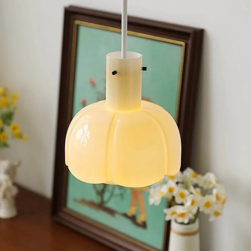 Medieval style glass bud chandelier with retro design and coloured glass elements