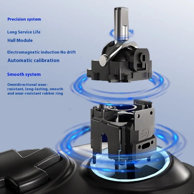 Black wired gamepad with symmetrical rocker joysticks and force feedback for PC computer gaming