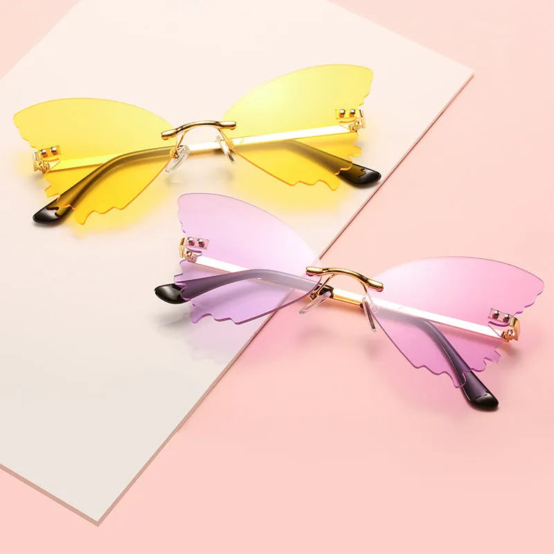 Butterfly rimless vintage sunglasses with plastic metal frame in seven colours UV400 protection