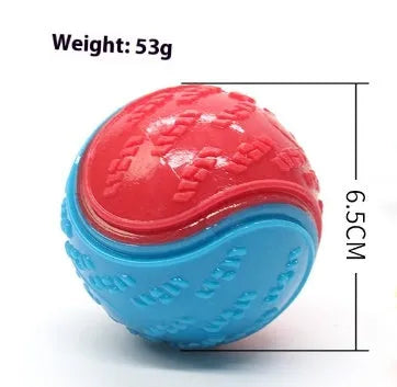 TPR dog training ball with sounding mechanism in red and blue colour combination
