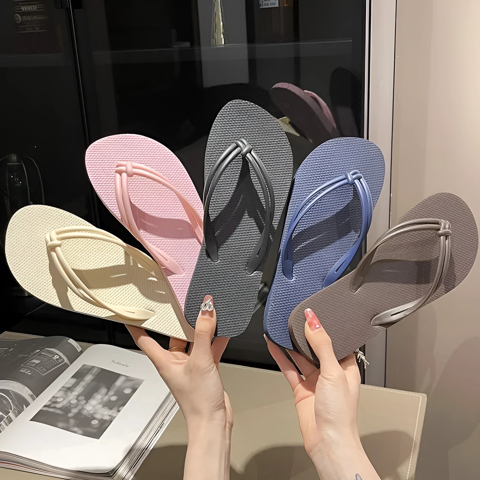 Men's PVC flip flops with toe covering design in multiple colour options showing injection moulded sole
