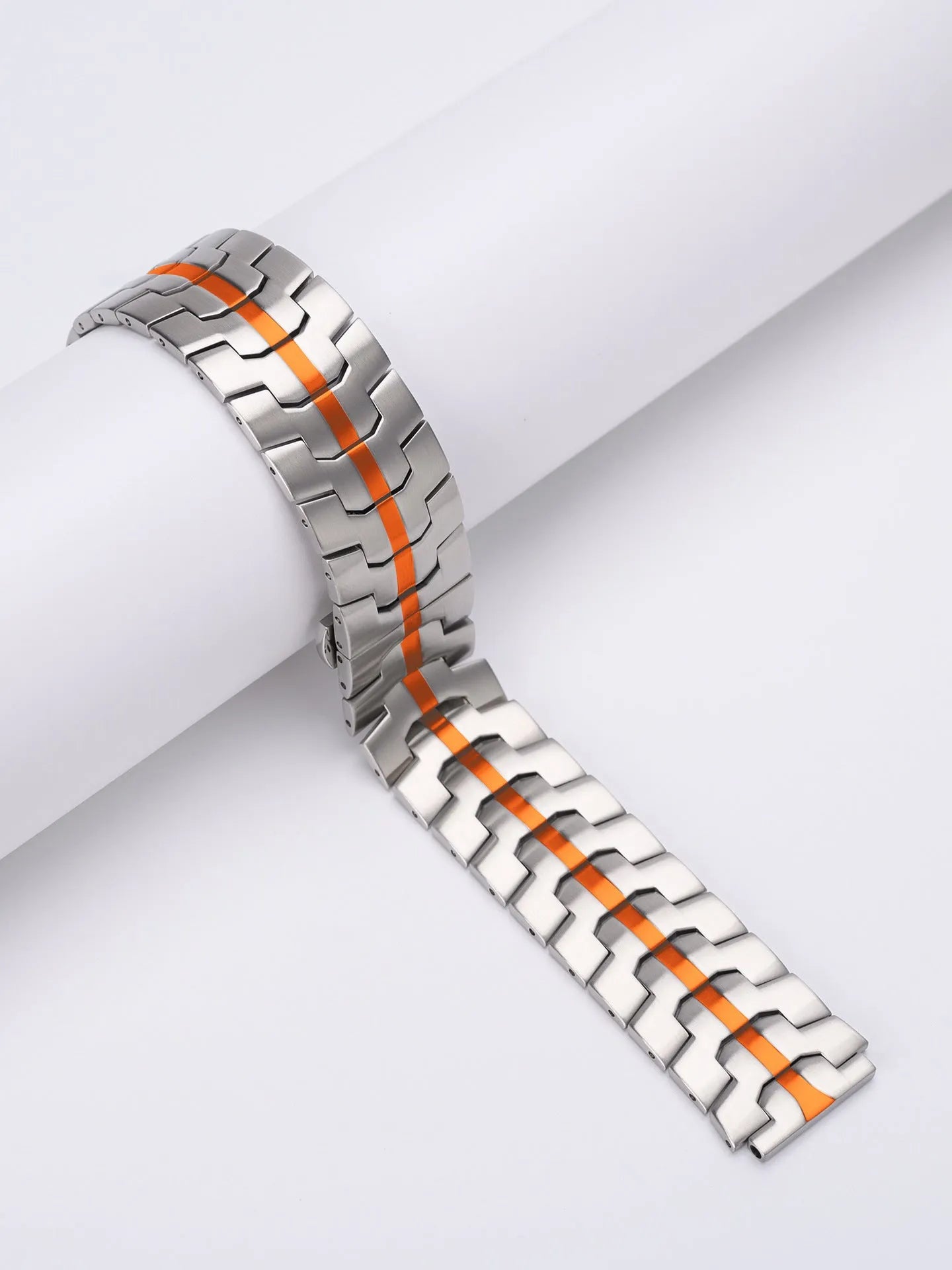 Stainless steel watch band for Samsung Galaxy Watch showing silver and black colour options