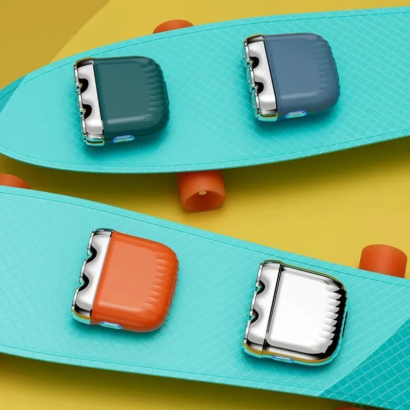 Mini electric shaver with three magnetic floating cutter heads in deep sea blue colour