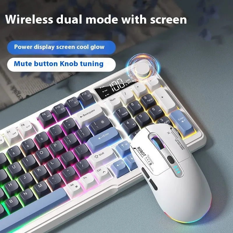 Wireless Bluetooth keyboard and mouse set with ball cap keycaps and multiple colour options on a desk