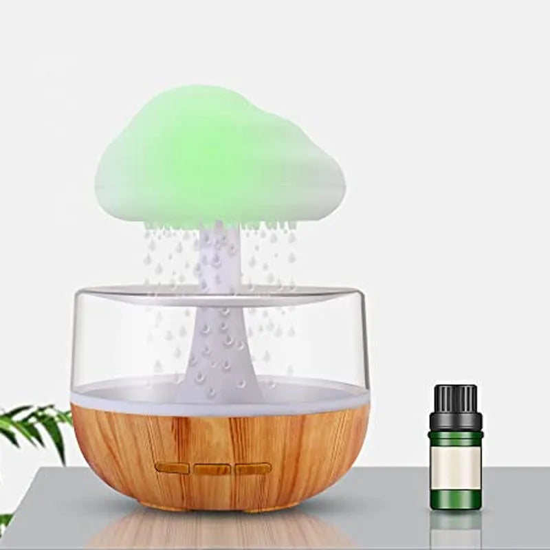2-in-1 desk humidifier with raining cloud design, essential oil diffuser, and night light in white plastic finish