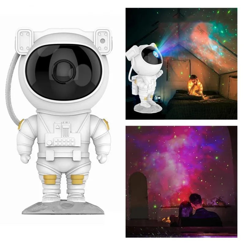 Creative astronaut galaxy starry sky projector nightlight on table with remote control, black finish