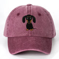 Retro washed cotton baseball cap with embroidered Dachshund design in dome crown style