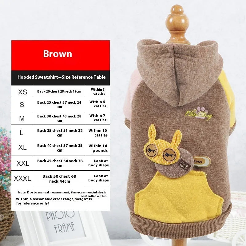 Cotton dog sweatshirt in brown, green or pink colour options for pet leisure clothing