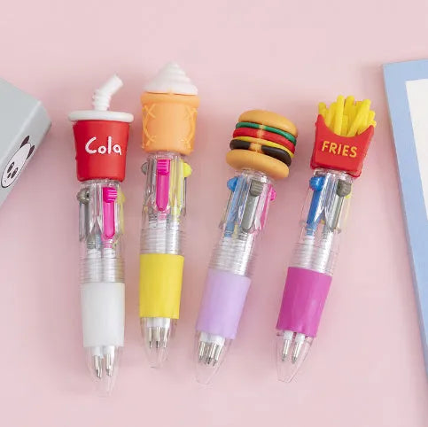 Cartoon-themed four-colour press ballpoint pen with 0.7mm bullet tip