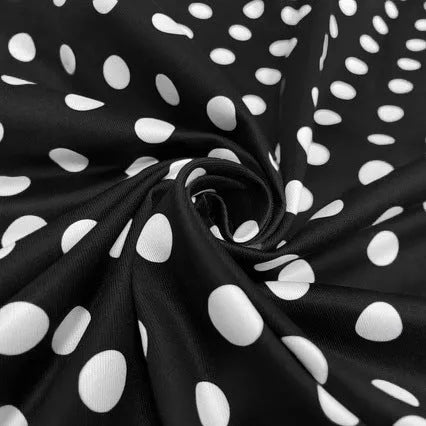 Multicolour polka dot pleated dress with square collar and front zipper.