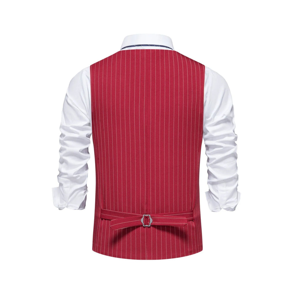 Men's striped formal suit vest with V-neck and pocket detail