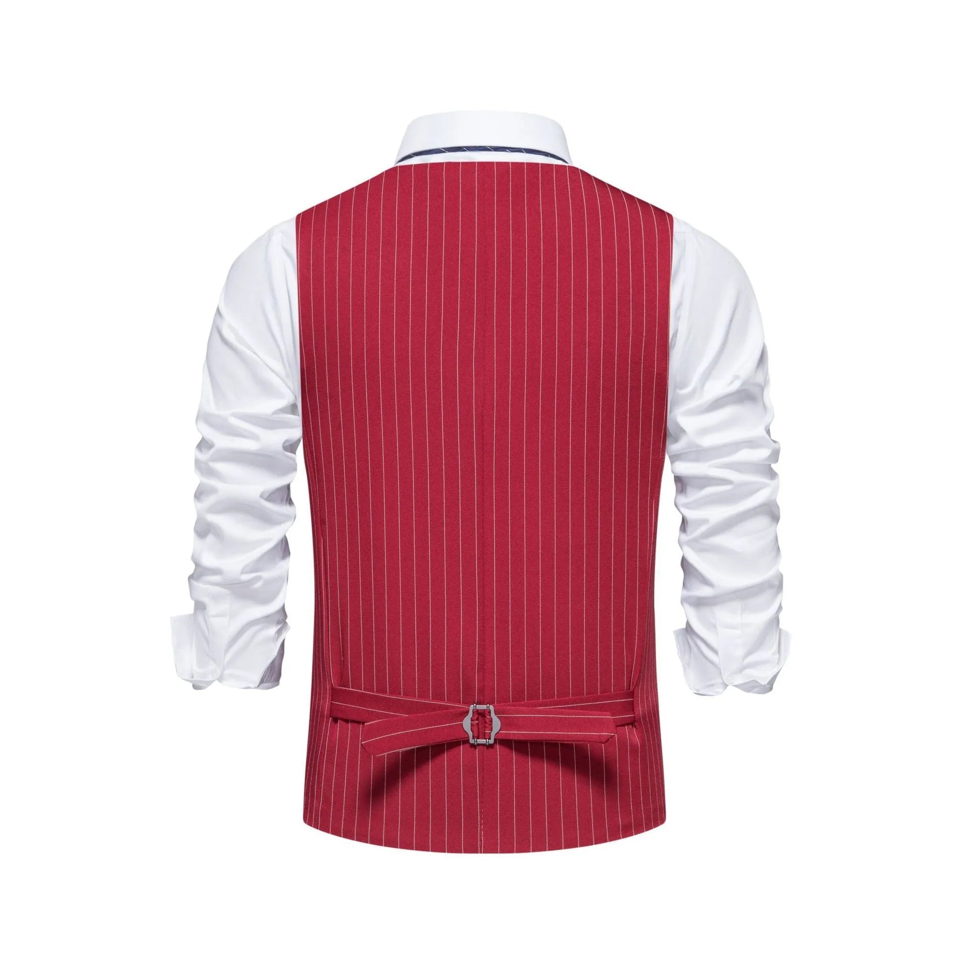 Men's striped formal suit vest with V-neck and pocket detail