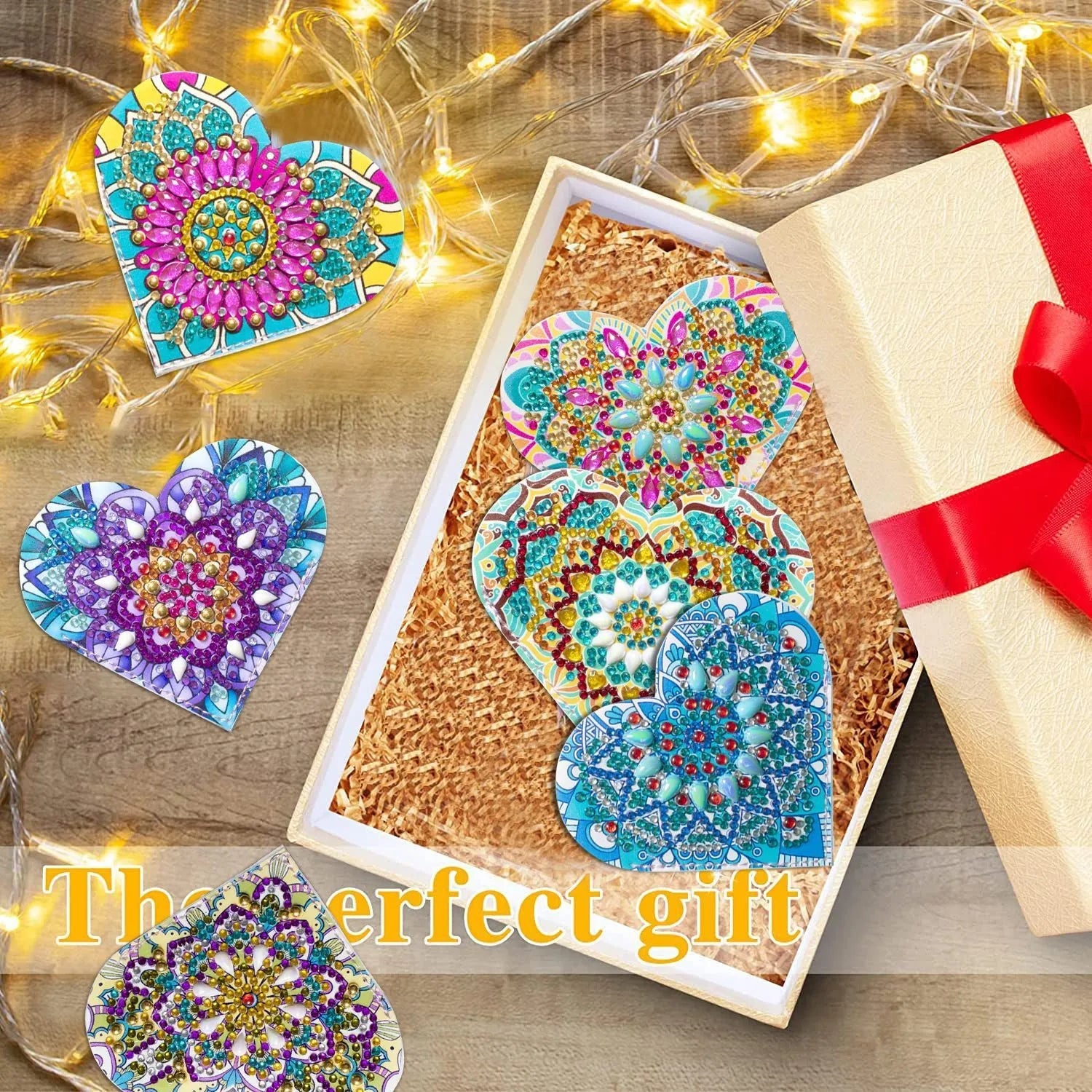 Six handmade PU leather corner bookmarks with crystal accents and flower designs