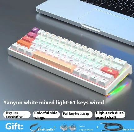 Small 61-key mechanical keyboard with wired USB connection and hot-swappable switches