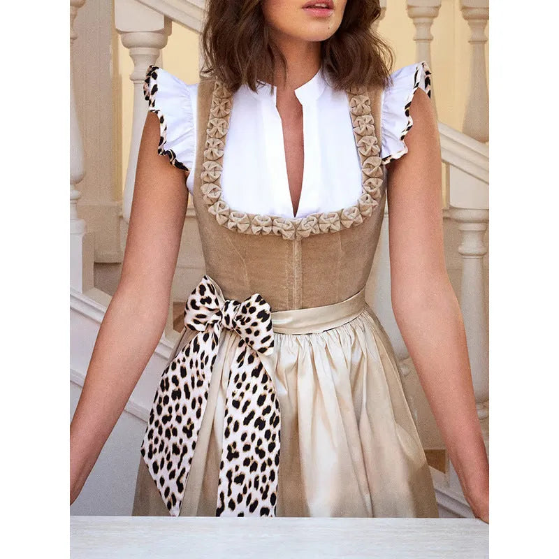 Khaki cotton polyester Oktoberfest beer style women's dress with elegant design