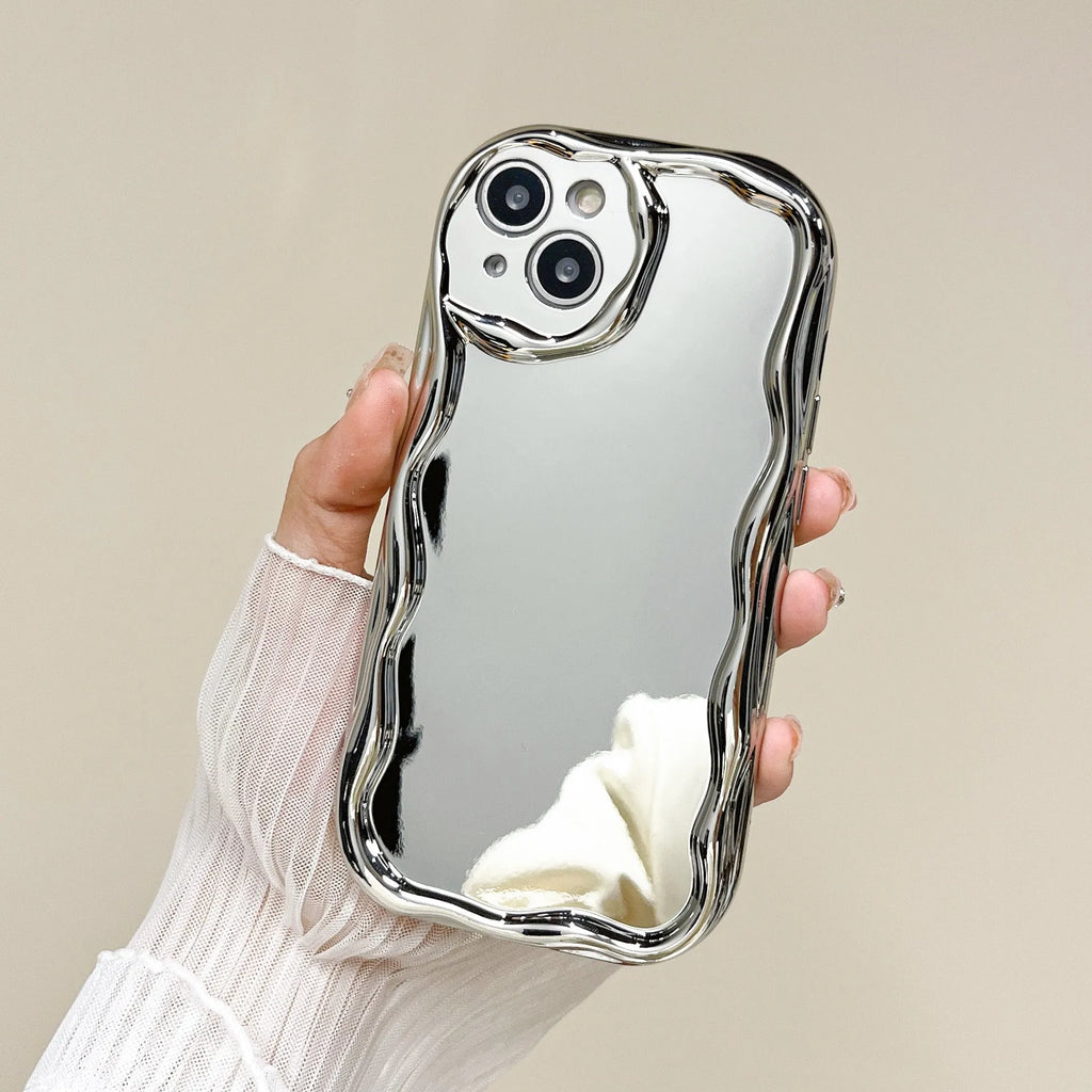 Silver electroplated cream grain silicone phone case for iPhone 13 with fall protection
