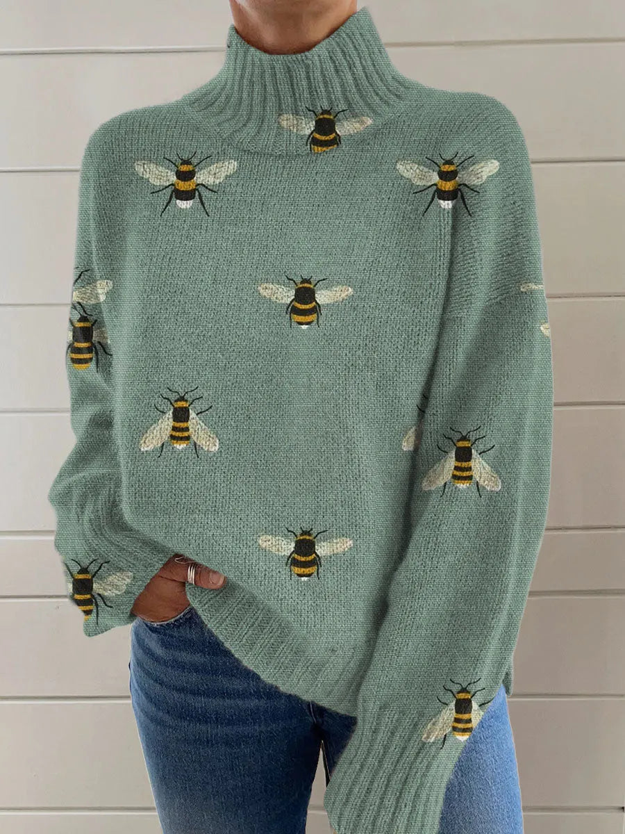 Women's Christmas printed turtleneck pullover sweater in loose casual style with long sleeves
