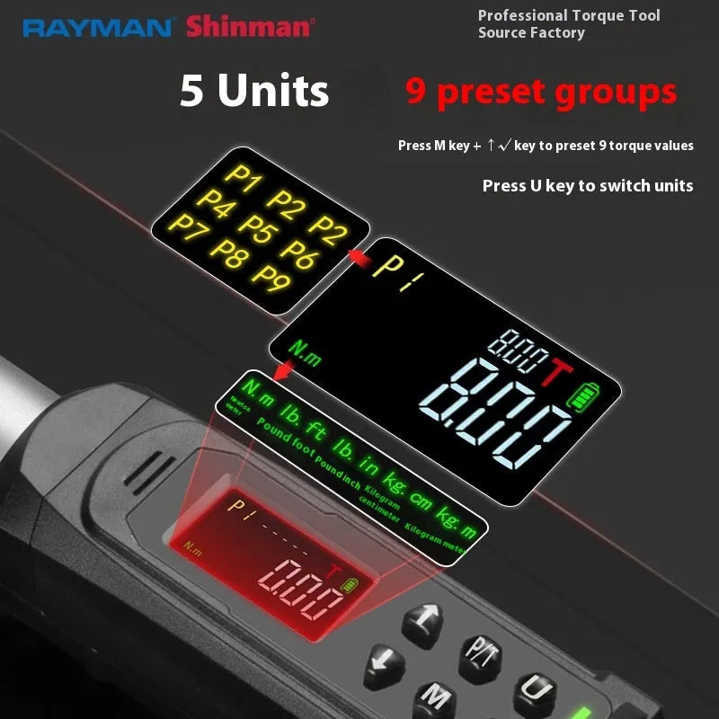 Electronic digital display torque wrench with chrome-vanadium steel construction