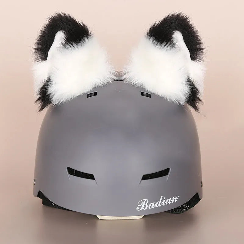 Ski helmet decoration with colourful cartoon character design in soft plush fabric