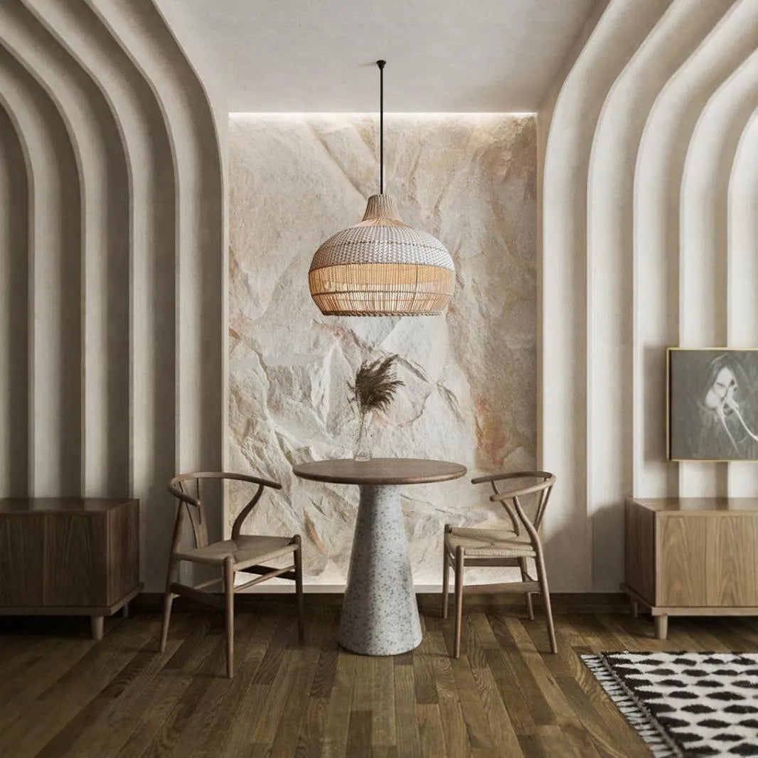 60cm diameter rattan chandelier with silent wind style design for living room