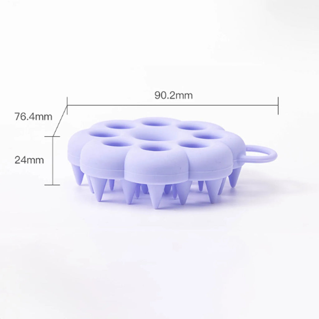 Silicone pet hair care brush for dry and wet use with massage bristles in blue, green, orange, pink, or purple