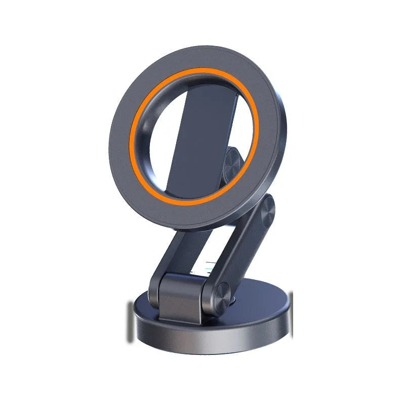 Universal folding car phone holder with black magnetic bracket on car dashboard
