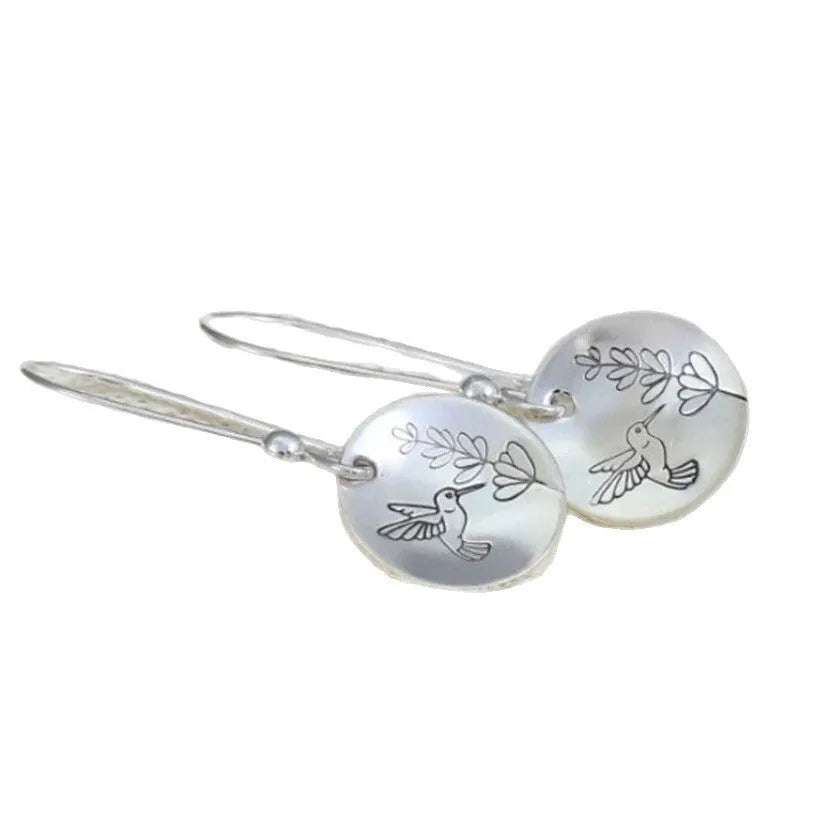 Silver retro women's earrings with bird, flower, animal zodiac designs and leaf shapes in zinc alloy