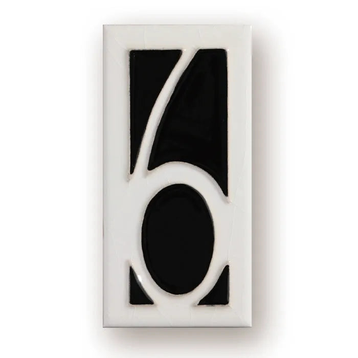 Handmade ceramic retro doorplate with enamel numbers measuring 76 by 152mm
