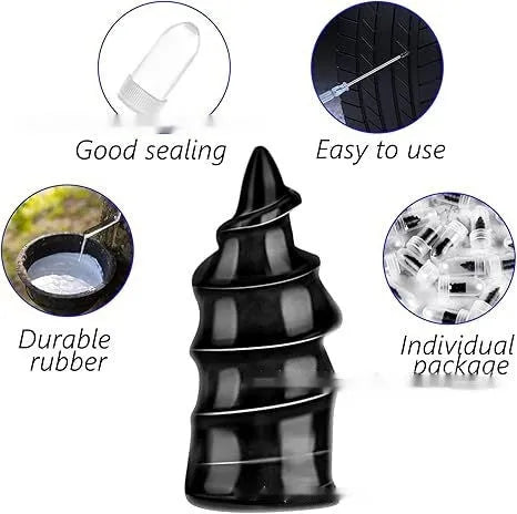 Rubber screws tyre repair kit with 50 large and 50 small screws and black screwdriver on a workbench