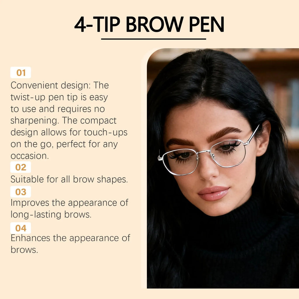 Three-dimensional natural four-pronged eyebrow pencil in black shade with waterproof formula for realistic brow strokes