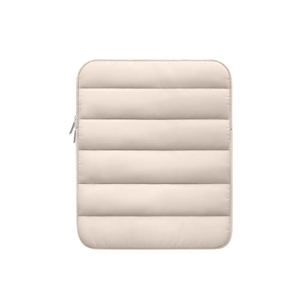 Fluffy air puff laptop sleeve with elastic sides for 9.7-11 inch devices in black, khaki, silver