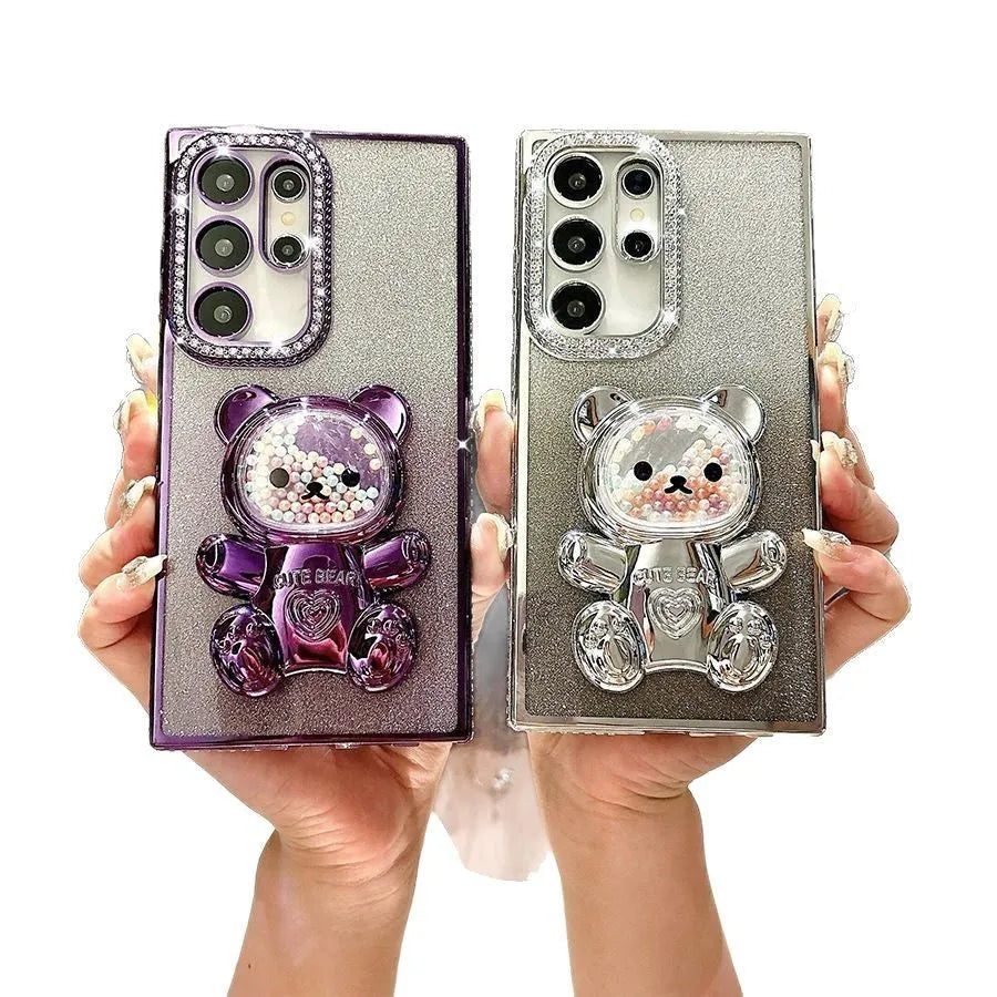 Silicone diamond plated all-inclusive phone case in rose gold for iPhone 15