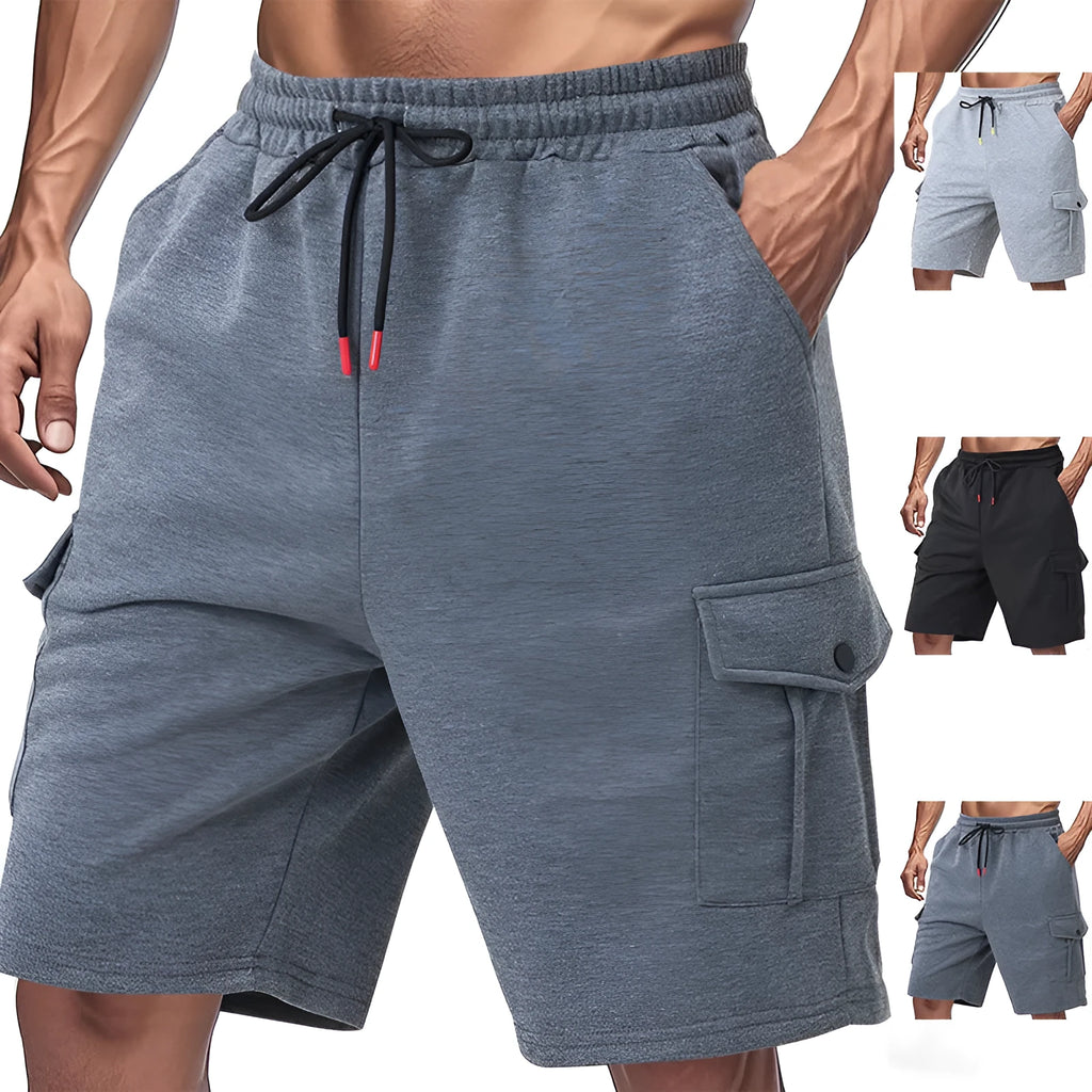 Heavy loose sports cargo shorts in towel terry fabric with multiple pockets in light grey colour
