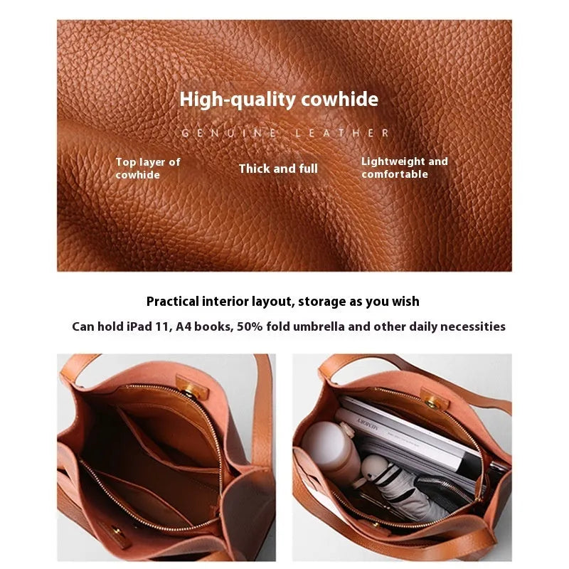 Genuine leather square vertical shoulder bag in black, soft first layer cowhide with sewing thread detail and three-dimensional outer pocket