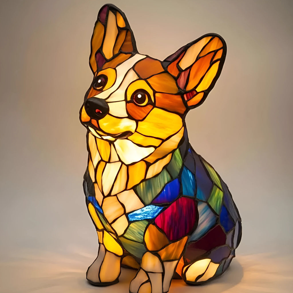 LED small night lamp art animal statue creative home desktop decoration 17cm USB switch corgi design