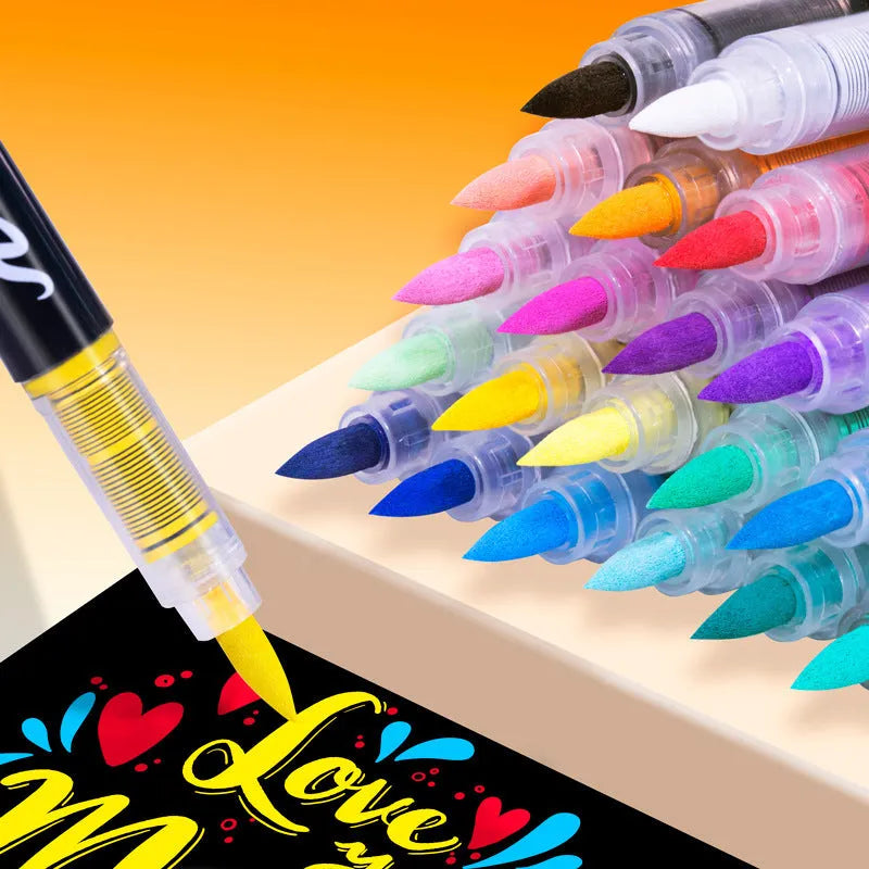 Set of liquid acrylic marker pens with soft head nibs for art and graffiti painting
