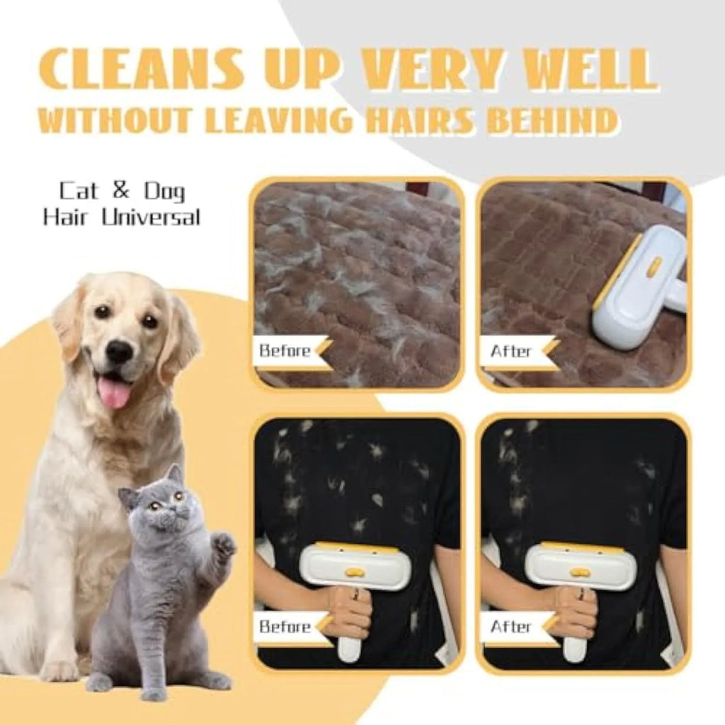 White portable pet hair remover with yellow duck cartoon design for furniture and car seats