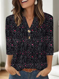 Women's casual V-neck top with 3D printed pattern in loose Japanese Korean style