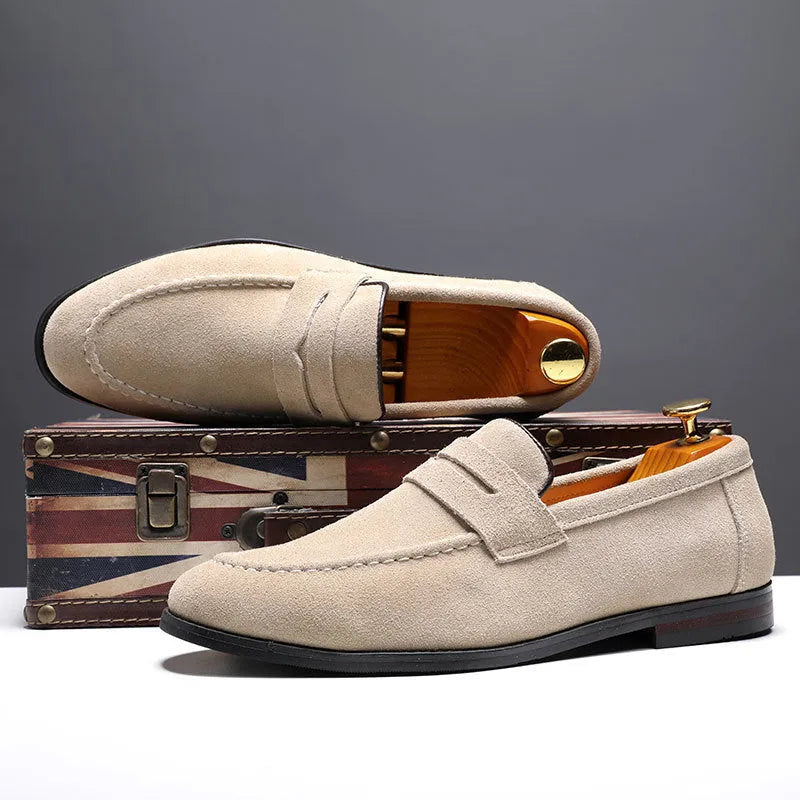 Lazy Shoes nubuck leather casual shoes for men, flat heel, shallow mouth, available in brown and other colours