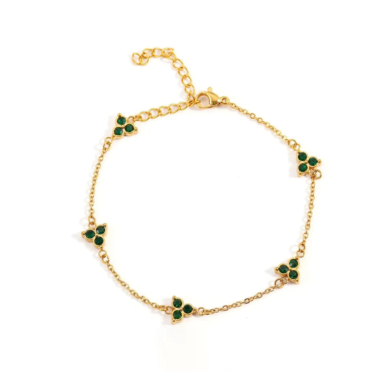 Women's stainless steel geometric bracelet with triangle design and three-diamond centrepiece in gold or steel finish.