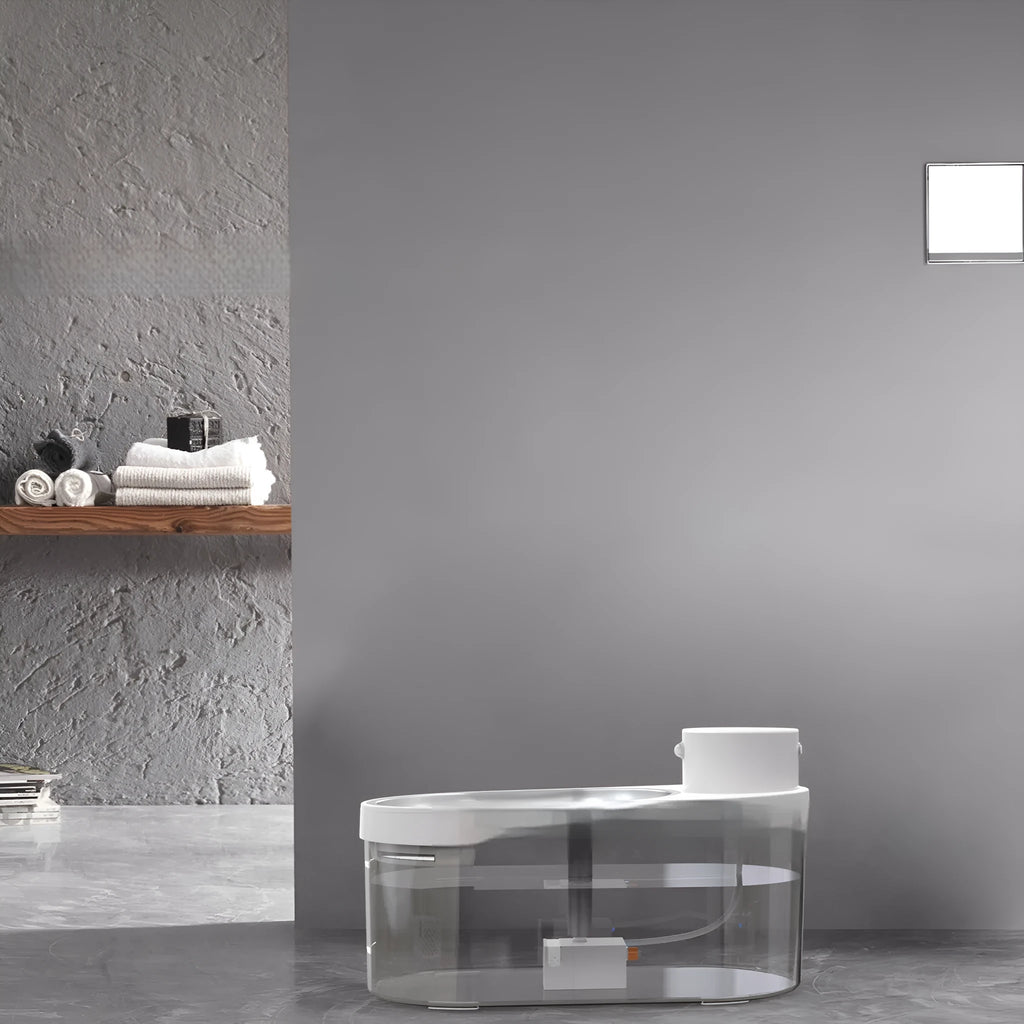 Black stainless steel pet water dispenser with built-in rechargeable battery and water tray